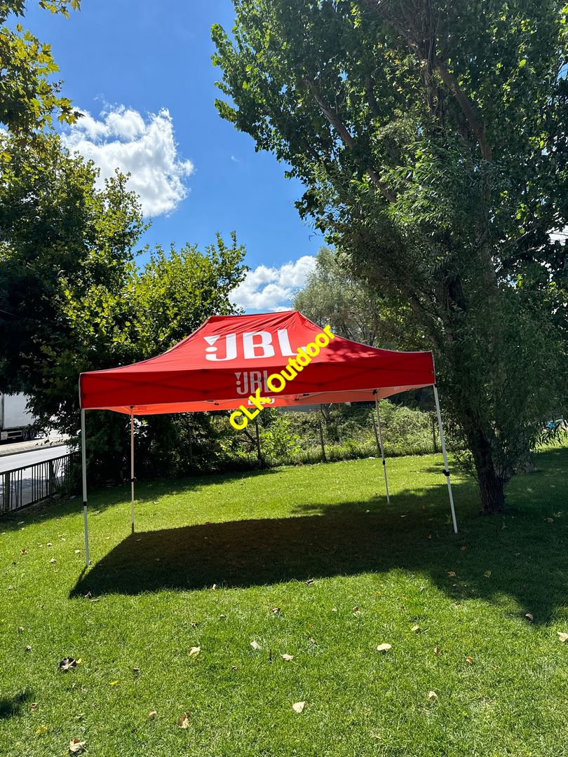 CLK Outdoor JBL logo marka baskılı kurumsal gazebo çadır portatif tente stand reklam tanıtım çadır çardakları